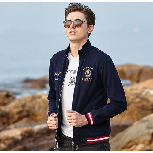 Bruce&shark Mens Casual Sweater Thick Coat Winter Embroidery Mens Cardigan Stand Collar Pockets Knit Outwear Male Coat Sweater