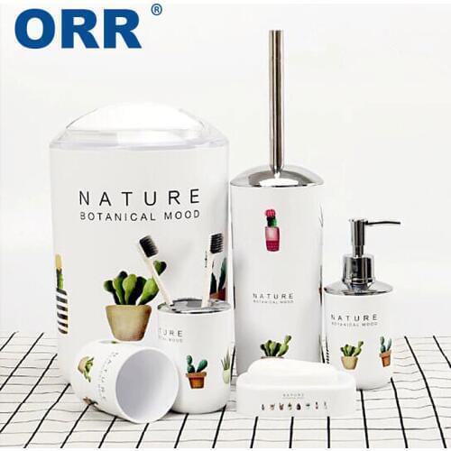 Bathroom set 6 pcs accessories soap dish dustbin toiletbrush holder bano ORR