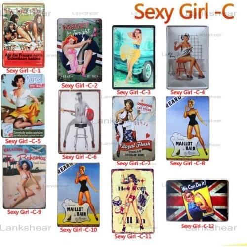 New Metal Wall Arts Vintage Sexy Pin-Up Girl Shower Poster Metal Painting Tin Sign Metal Art Poster Decor Retro Bathroom Sign