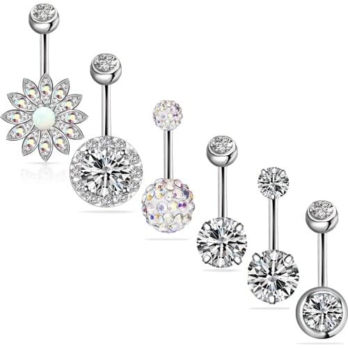 New product hot sale 6pcs combination belly button ring set zircon umbilical nail belly button piercing jewelry