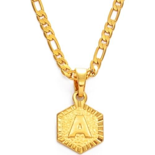 Anniyo A-Z Letters Charm Pendant Necklaces for Women Men Girls English Initial Alphabet Chains Gold Color Jewelry Gifts #114006P