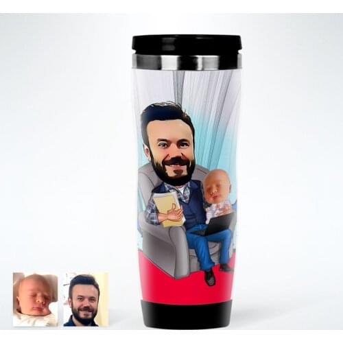 Personalized Father Son Caricature Of Steel Thermos cup-1