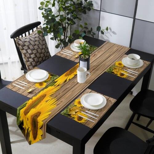 Sunflowers Wood Boards Table Runner Table Mats Cover For Home Wedding Banquet Festival Party Catering Hotel Table Decoration