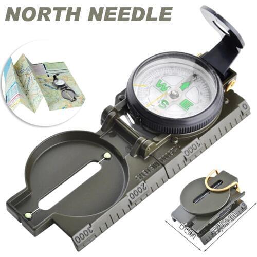 Portable Folding Lens Compass Army Green Outdoor Survival Camping Marching Navigation Metal Case Army Pocket Compass