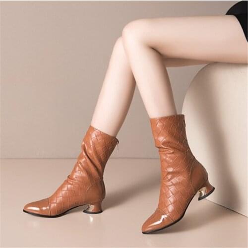 PXELENA 2021 Office Lady Work Dress Date Ankle Boots Women Real Genuine Leather Winter Shoes Strange Med Heels Plus Size 34-43