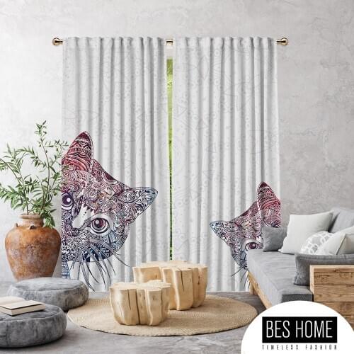 Cat Figured Mandala Blackout Curtains for Kitchen and Living Room Modern Fabrics Bedroom Decoration Ethnic Room Darkering Drapes