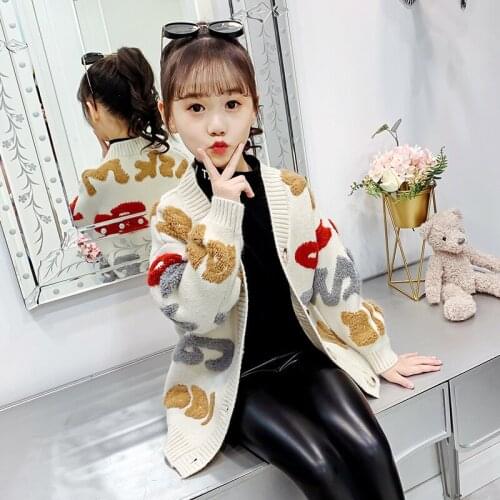 Girls Sweater Babys Coat Outwear 2021 V Neck Thicken Warm Winter Autumn Knitting Cardigan Jacket Formal School Childrens Cloth