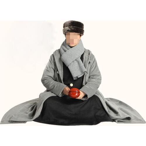 Unisex 5color Winter warm wool cape meditation cloak clothing zen buddhist abbot coat Lay robe monks martial arts suits bluegray