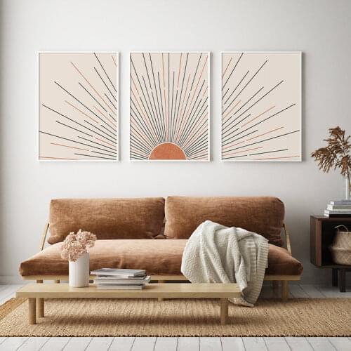 Vintage Boho Canvas Painting Mid Century Posters and Prints Bohemian Rising Sun Wall Art Picture for Home Living Room Decoration