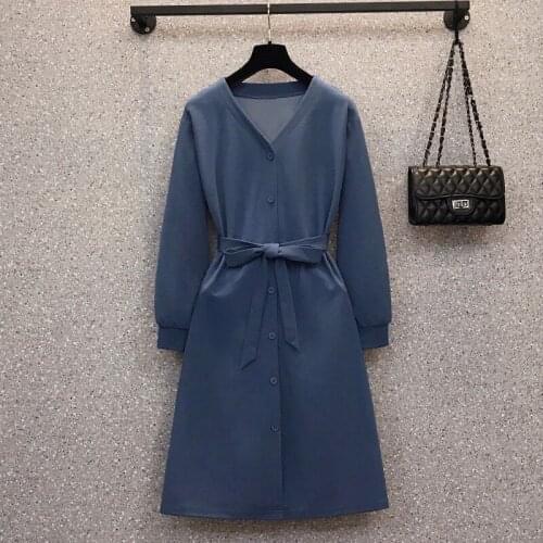 M-4XL plus size women elegant vintage casual dresses vestido 2021 autumn winter long Sleeve v neck solid knee length dress