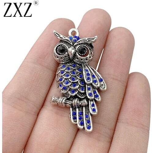 ZXZ 6pcs Tibetan Silver Owl Bird Charms Pendants for Necklace DIY Jewelry Making Accessories 45x25mm