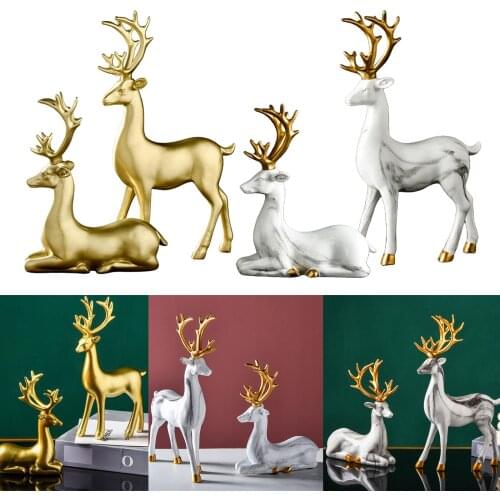 1 Pair Elk Deer Ornament Resin Crafts Figurine Statue Retro Statue Ornament Sculpture Wedding Gifts Home Decor Decorations