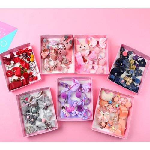 18pcs/set new gift box jewelry children fashion hair accessories princess baby hairpin baby girl hair band hairpin set gift