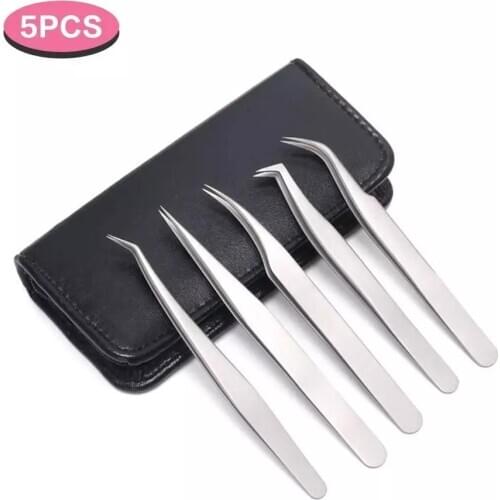 Eyelash Extension Tweezers Lash Applicator Tool Stainless Curved Straight For Eyelash False Clip Makeup Nail Art Tool 5PCS/Set
