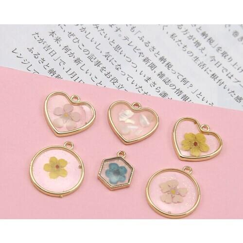 6pcs Korea Trendy Alloy Drop Oil Round Heart Shape Pendant Embedded Shell Eternal Flower Earrings For Women Jewelry Accessories