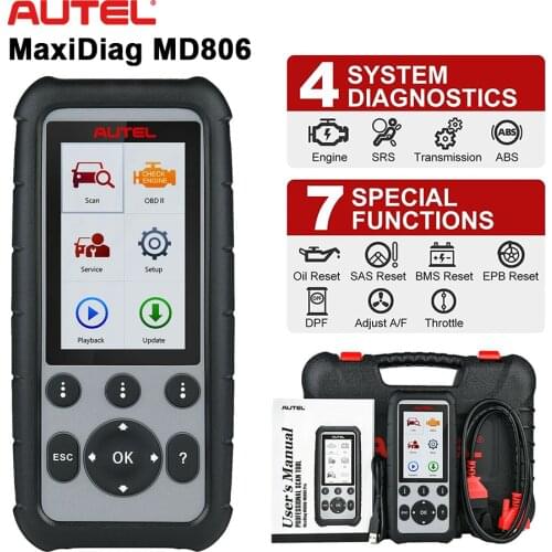 Autel MD806 Obd2 Scanner Diagnostic Auto Tool Car Diagnostic Four System Diagnoses EPB/Oil Reset/BMS DPF Batter Than MD805 MD802