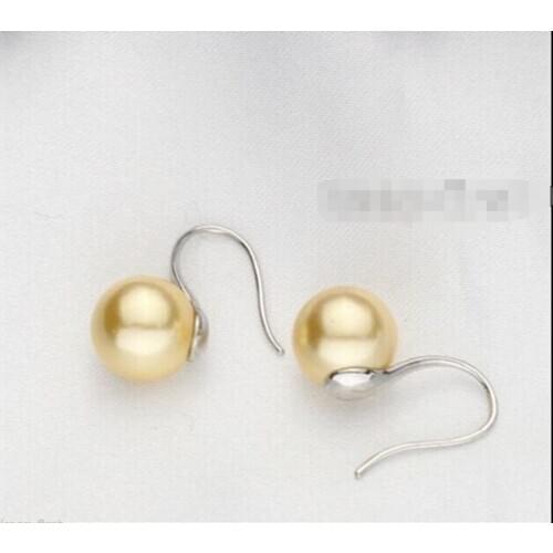 Free shipping @ Exquisite 10MM Yellow South Sea Shell Pearl Silver Hook Earrings AAA
