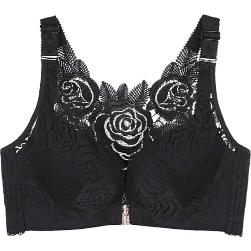 Push Up Rose Embroidery Beauty Back Bra Sexy Seamless Front Closure Bra Plus Size Bras for Women Big Size Roses Adjustable Bras
