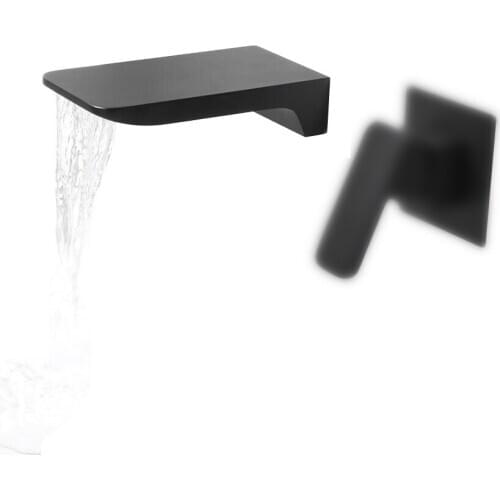 BAKALA Black Wall Mounted Bathroom Tub Waterfall Spout Square-Round Faucet Spout Brass Spout