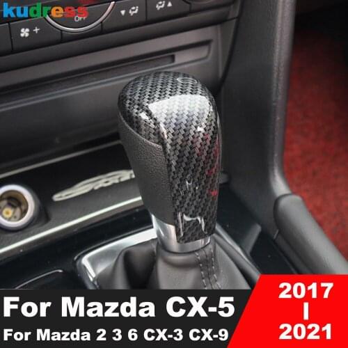 For Mazda 2 3 6 CX-3 CX-5 CX-9 2017 2018 2019 2020 Carbon Fiber Gear Shift Head Knob Frame Cover Trim Car Interior Accessories