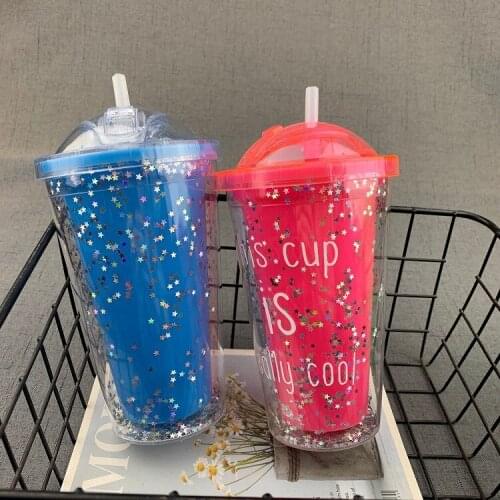 Double Plastic Sippy Mugs Creative Sliding Ice Cup Fashion Ice Glass Juice Glass Lovers Water Bottle For Drinking Coffee Mug