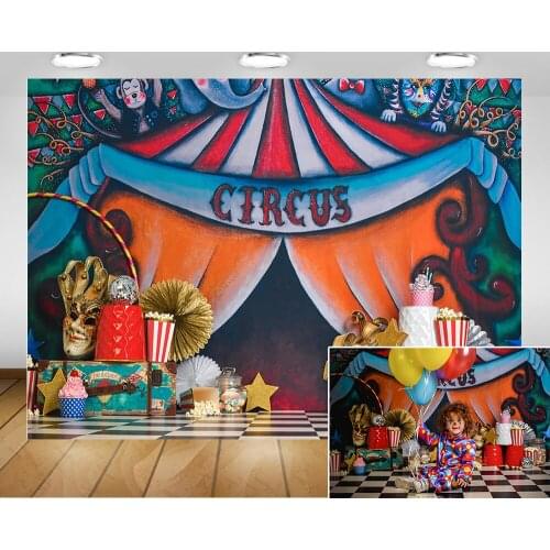Circus Carnival Photography Background Tent Clown Newborn Children Birthday Art Backdrop Popcorn Ice Cream Photocall Props