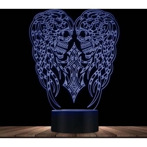 Halloween Evil Double Skull 3D Illusion Lamp Colors Changing Night Glow Light USB LED Home Decorative 3D LED Light Novelty Lamp