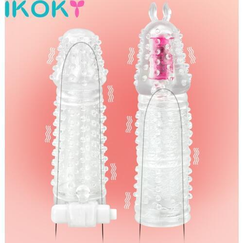IKOKY Penis Sleeve Vibrator Delay Ejaculation Particle G Point Stimulation Condoms For Men Reusable