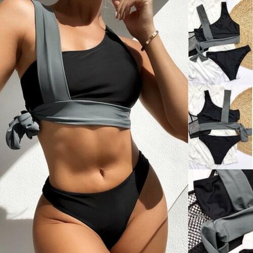 Splicing Bikini Swimsuits Women Summer 2-Piece Swimwear Female Beach Bikinis Sets High Leg Swim Bathing Suit