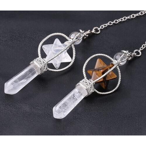 Merkaba Dowsing Pendulum Quartz Natural Stone Pink Reiki Healing Pendule Pendant Crystal Necklaces Pendulums For Radiesthesia