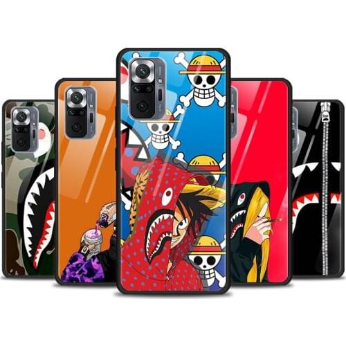 Fashion Cartoon Shark Head For Xiaomi Redmi K40 K30 K20 9T 9C 9A 9 8A 7 Pro Plus Tempered Glass Phone Case