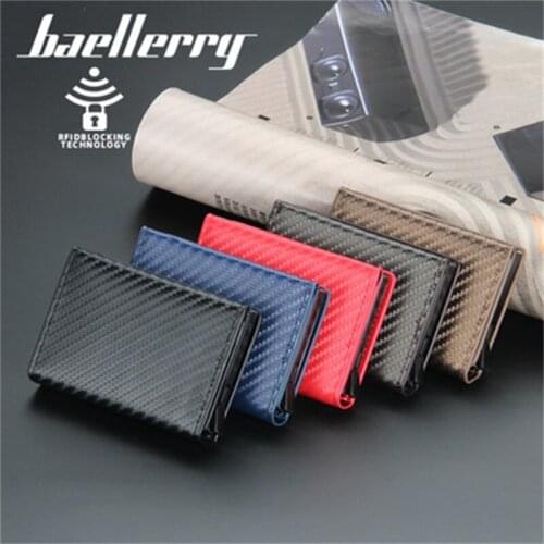 Baellerry Mens 10*7*2 Aluminum Box Carbon Fiber Anti-theft Card Holder Rfid Short Automatic Pop-up Card Holder