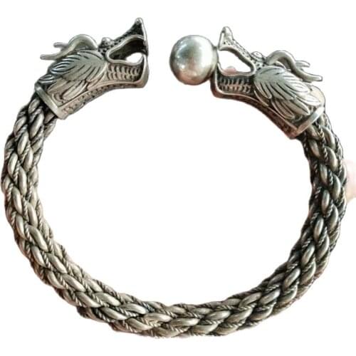 China old Tibetan silver Double headed Dragon Silver Bracelet Mens bracelet