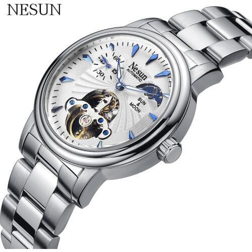 NESUN Luxury Brand Full Steel Hollow Automatic Mechanical Wrist Watch Men Waterproof Business Mens Watches Relogio Masculino