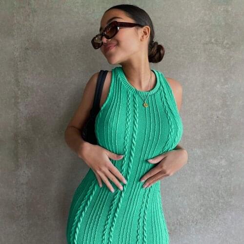 2021 new summer fashion casual knitted sleeveless round neck dress, Dress woman, summer womens dress, traf, Party dresses