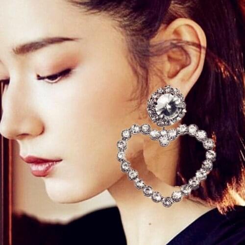 New Big Glass Crystal Heart Pendant Women Dangle Earrings Jewelry Fashion Ladys Party Statement Earrings Accessories