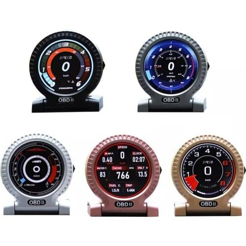 OBD2 LCD Gauge On-Board Computer Car Dashboard Head Up Display Digital Meter Security Alarm Water&Oil temp RPM Clock 2021 Newest