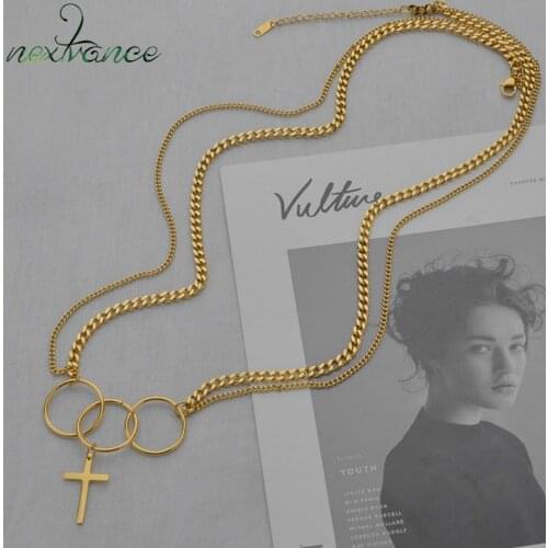 Nextvance Stainless Steel Round O Buckle Cross Necklace Double Chian Necklaces For Women Grilfriend Anniversary Jewelry Gift
