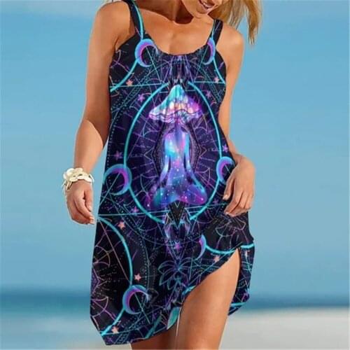 Papertiger Purple Star Moon Jellyfish Elf Fashion Street Cute Dress Summer Sleeveless Beach Dress