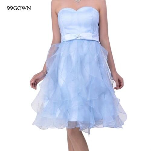 99GOWN 2019 Wedding Guest Dress Sexy Off Shoulder Sashes Satin Mini Dress Bridesmaid Ruffled Chiffon Dress