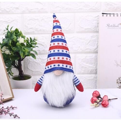 Patriotic Independence Day Plush Gnome Doll American Striped Star Dwarf Figurine
