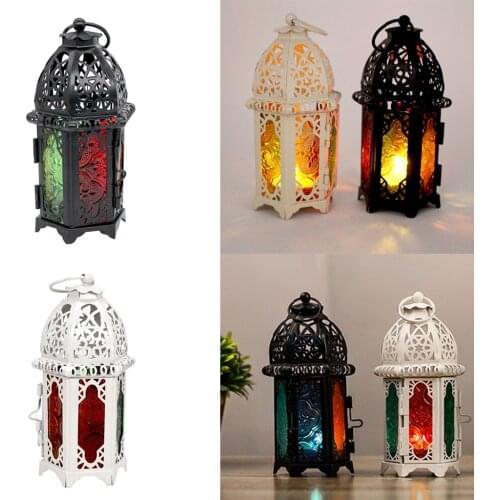 Hollow-out Hanging Glass Candlestick Retro Candle Holder Lantern Lamp for Home Store Bar Restaurant Decoration