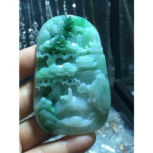 Natural Myanmar jade A HandCarved landscape jadeite jade green jade pendant jade necklace pendants jewelry necklaces