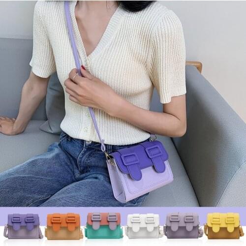 Casual Hit Color PU Leather Crossbody Bag Fashion Women Small Square Shoulder Pouch Daily Travel Flap Messenger Handbags
