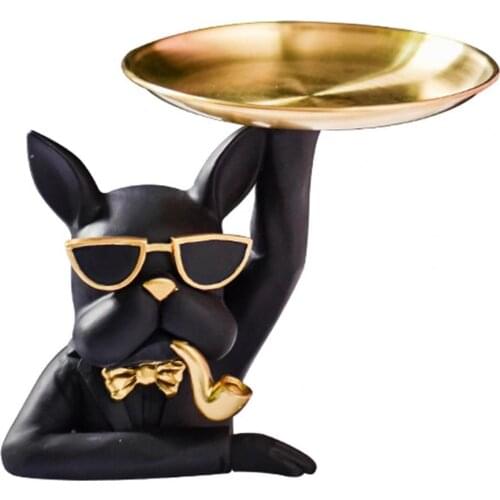 Nordic Light Luxury Bulldog Holding Storage Tray Funny Design Multi-purpose Resin Animal Snack Fruit Tray For Snack Key Holder