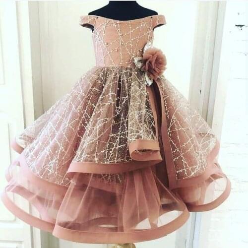 Blush Pink 2020 Flower Girl Dresses Ball Gown Little Girl Wedding Dresses Vintage Off Shoulder Communion Pageant Dresses