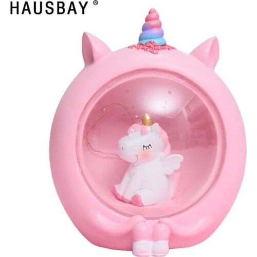 Pink Unicorn Night Light Ornaments Cartoon Elk Star Lamp Creative Gift for Kids European Resin Crafts Bedroom Decoration D123