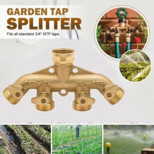 Garden Copper Four-Way Ball Valve Garden Hose Four-Port Diverter Copper Handle Four-Way Joint Distributor