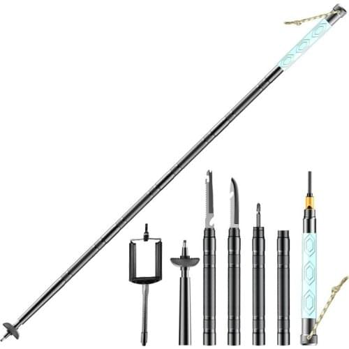 Selfie Stick Walking Sticks Foldable Outdoor Wild Adventure Survival Tool Camping Hiking Knife Saw Whistle Reflective Shine 5in1