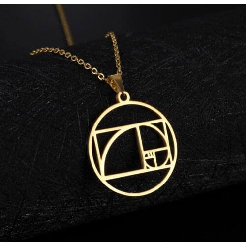 Skyrim Fibonacci Spiral Circle Triangle Golden Ratio Geometry Pendant Necklace Stainless Steel Women Choker Necklace Jewelry